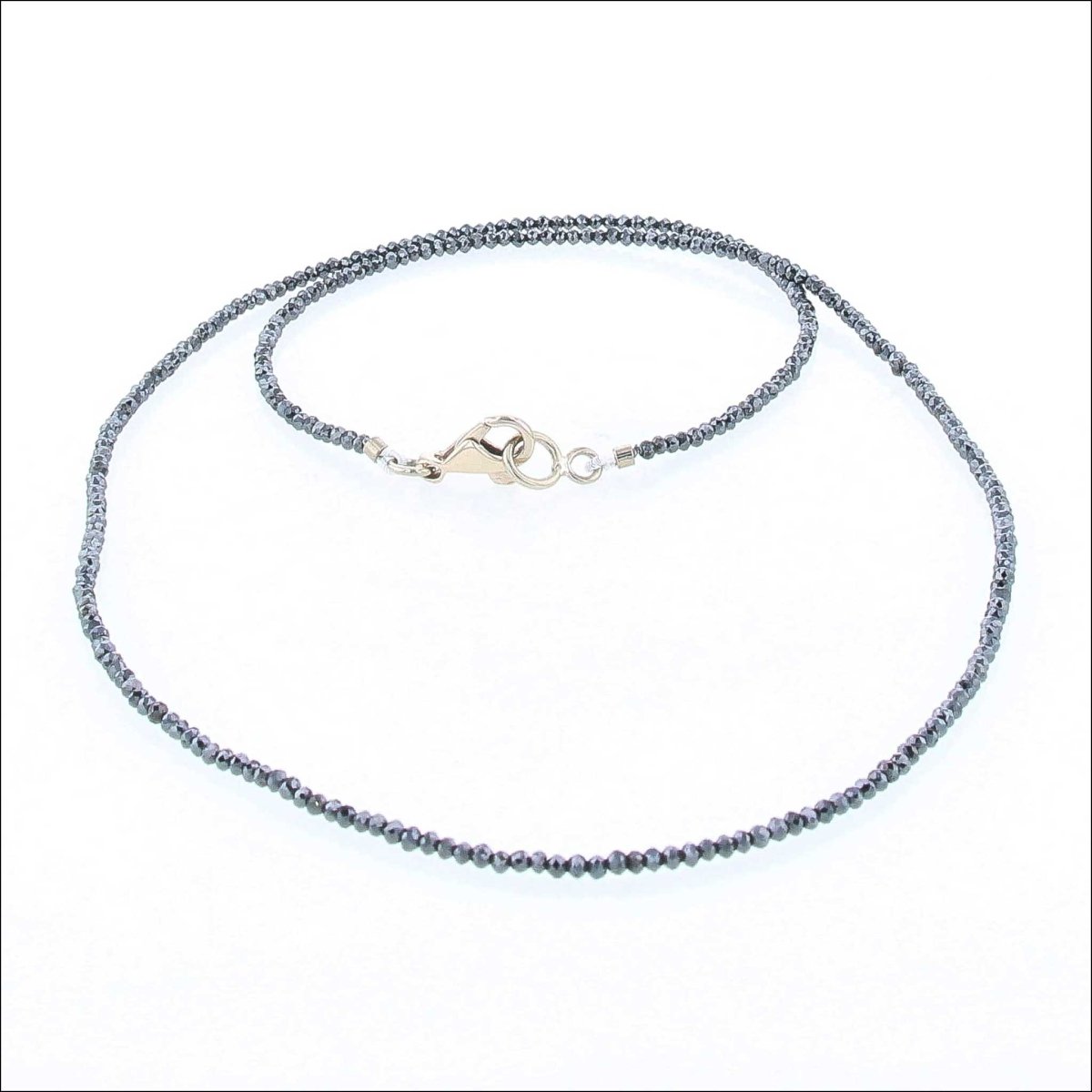 Black Diamond Bead Strand Necklace 14KW 18" 12.3cttw - Jewelsmith - Durham NC - Handcrafted - Necklaces