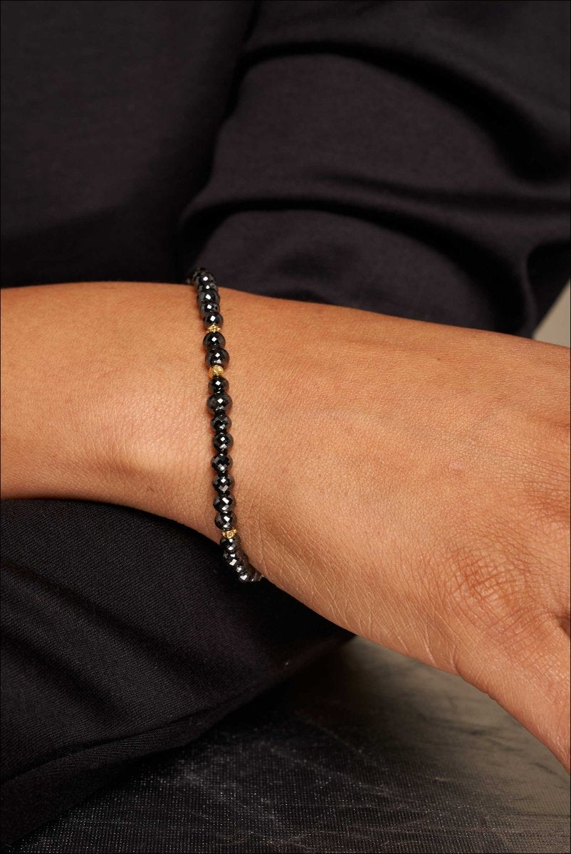 Black Diamond Gold Bead Strand Bracelet 18KY 9" - JewelsmithBracelets