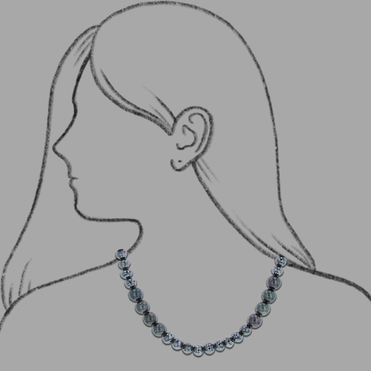 Black Diamond Round Bead Tahitian Pearl Strand 18.5" 14KW - JewelsmithNecklaces
