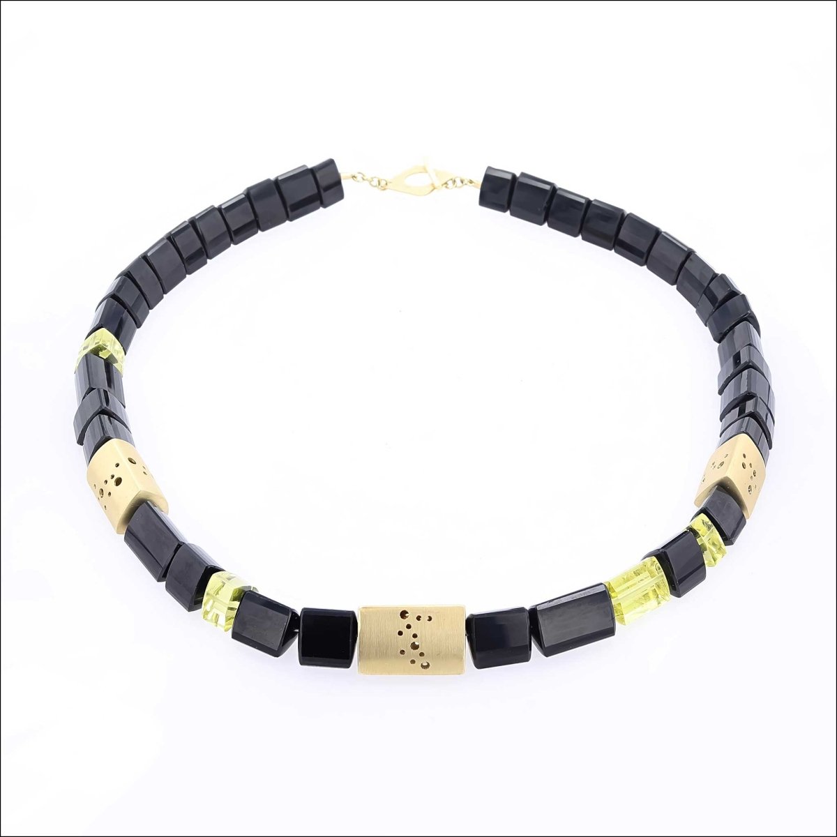 Black Tourmaline Lemon Quartz Bead Strand Necklace 18KY 17" - JewelsmithNecklaces