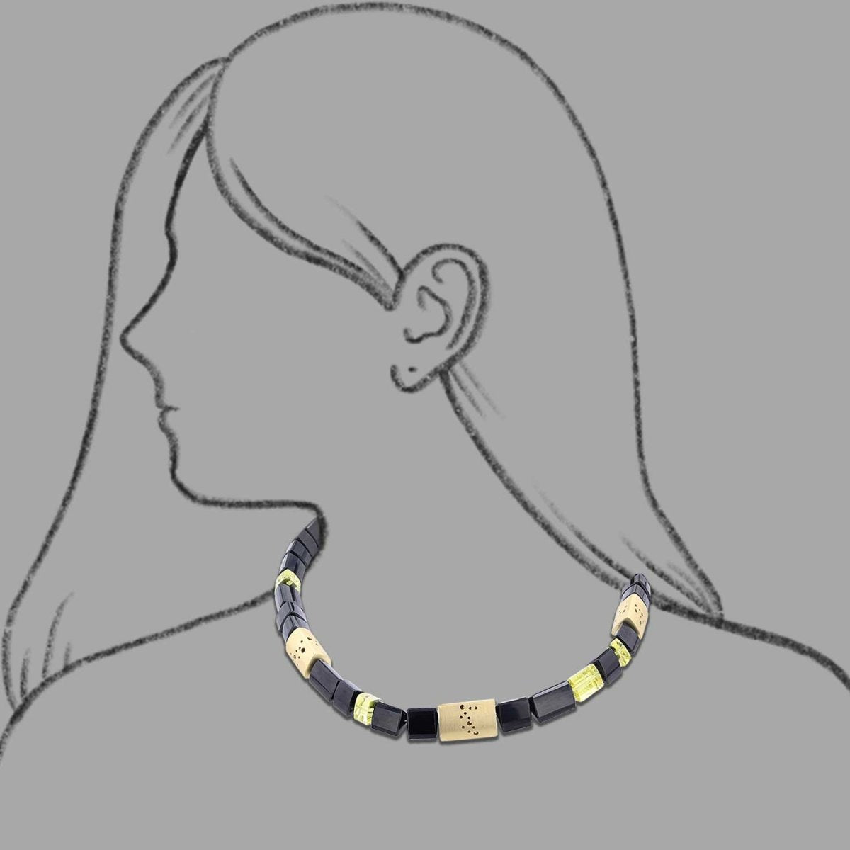 Black Tourmaline Lemon Quartz Bead Strand Necklace 18KY 17" - JewelsmithNecklaces