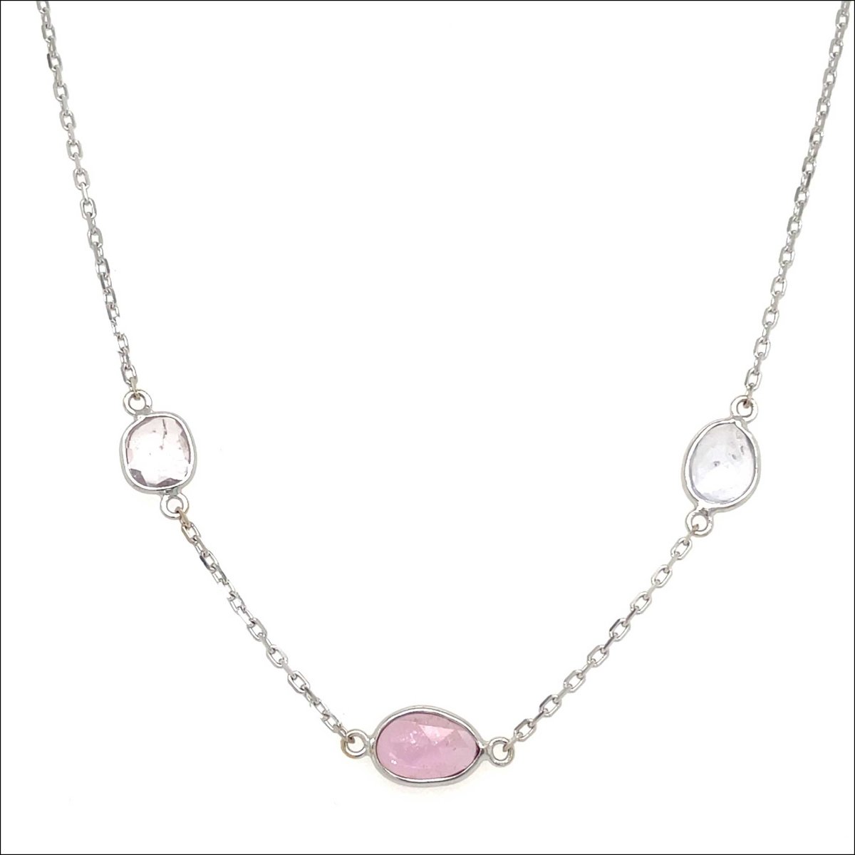 Blue and Pink Sapphire Slice Necklace 18KW 14KW 16" - JewelsmithNecklaces
