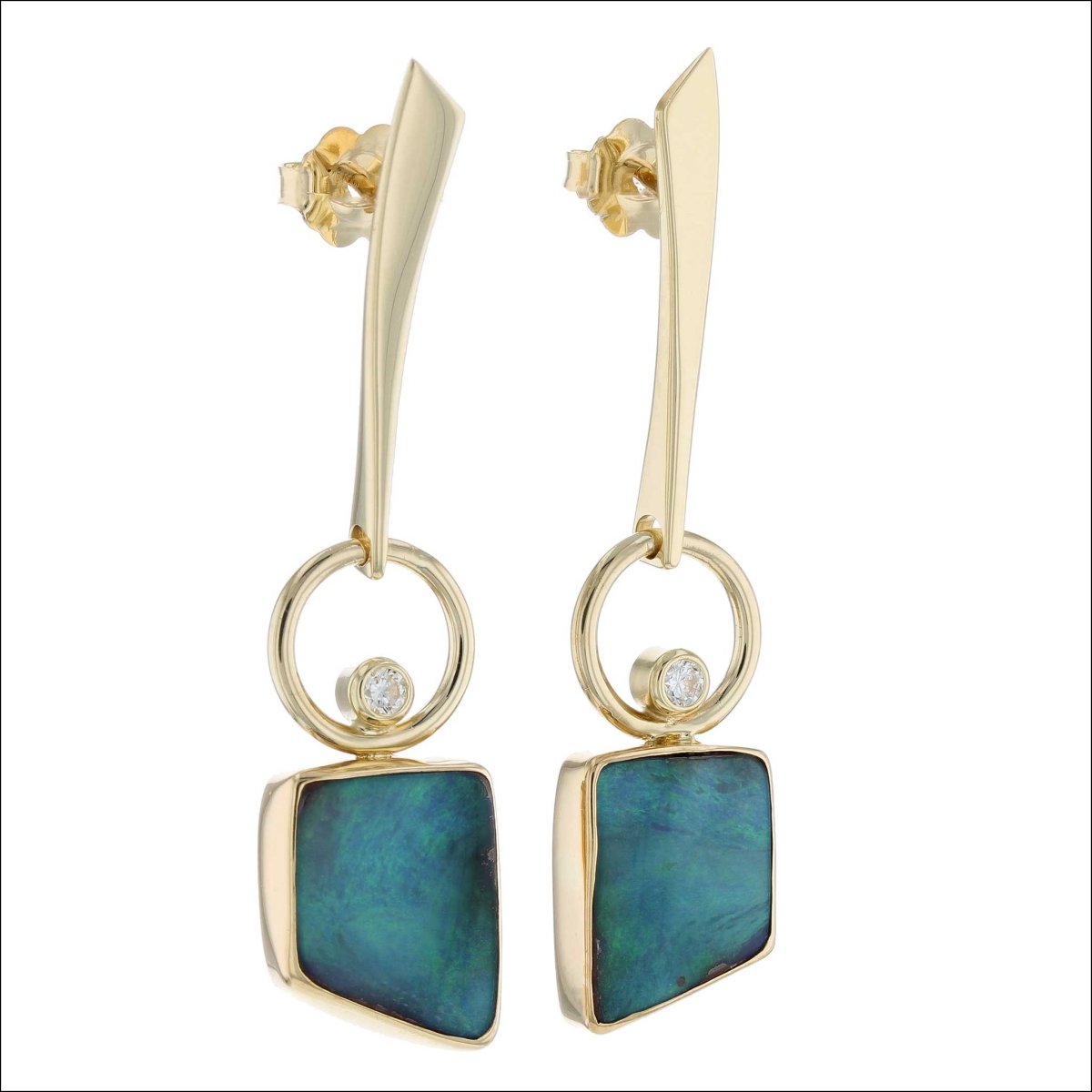 Boulder Opal Diamond Forged Earrings 18KY (Consignment) - JewelsmithEarrings