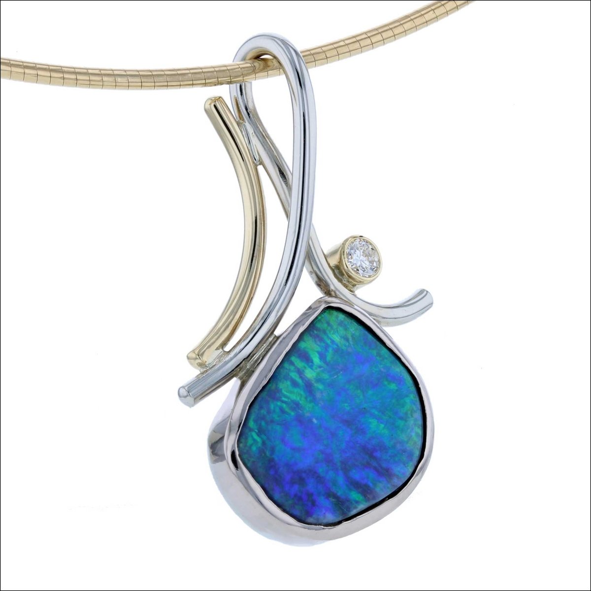 Boulder Opal Diamond Pendant 18KY 18KW (Consignment) - JewelsmithPendants