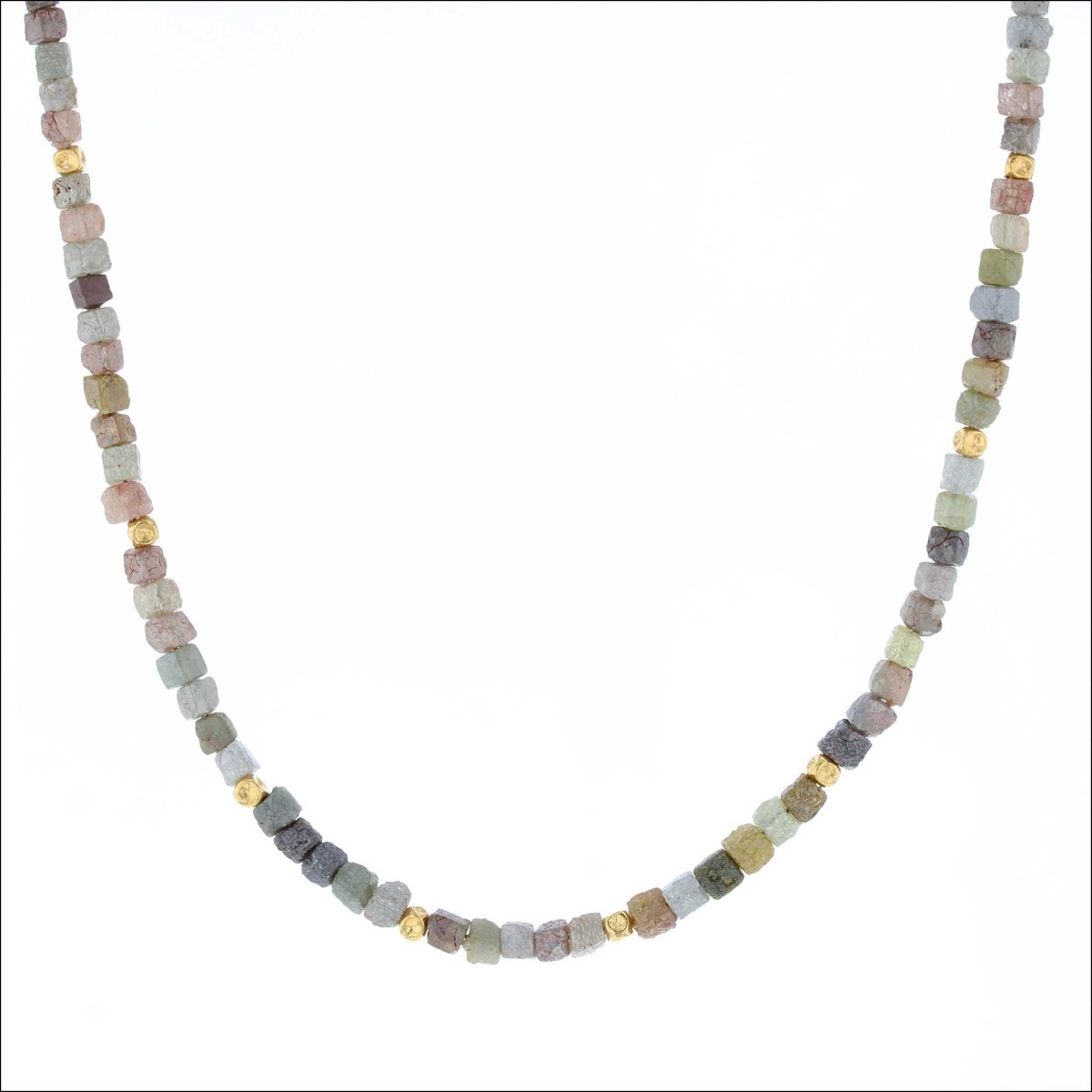 Brown Yellow and Gray Diamond Cube Bead Strand Necklace 18KY - JewelsmithNecklaces