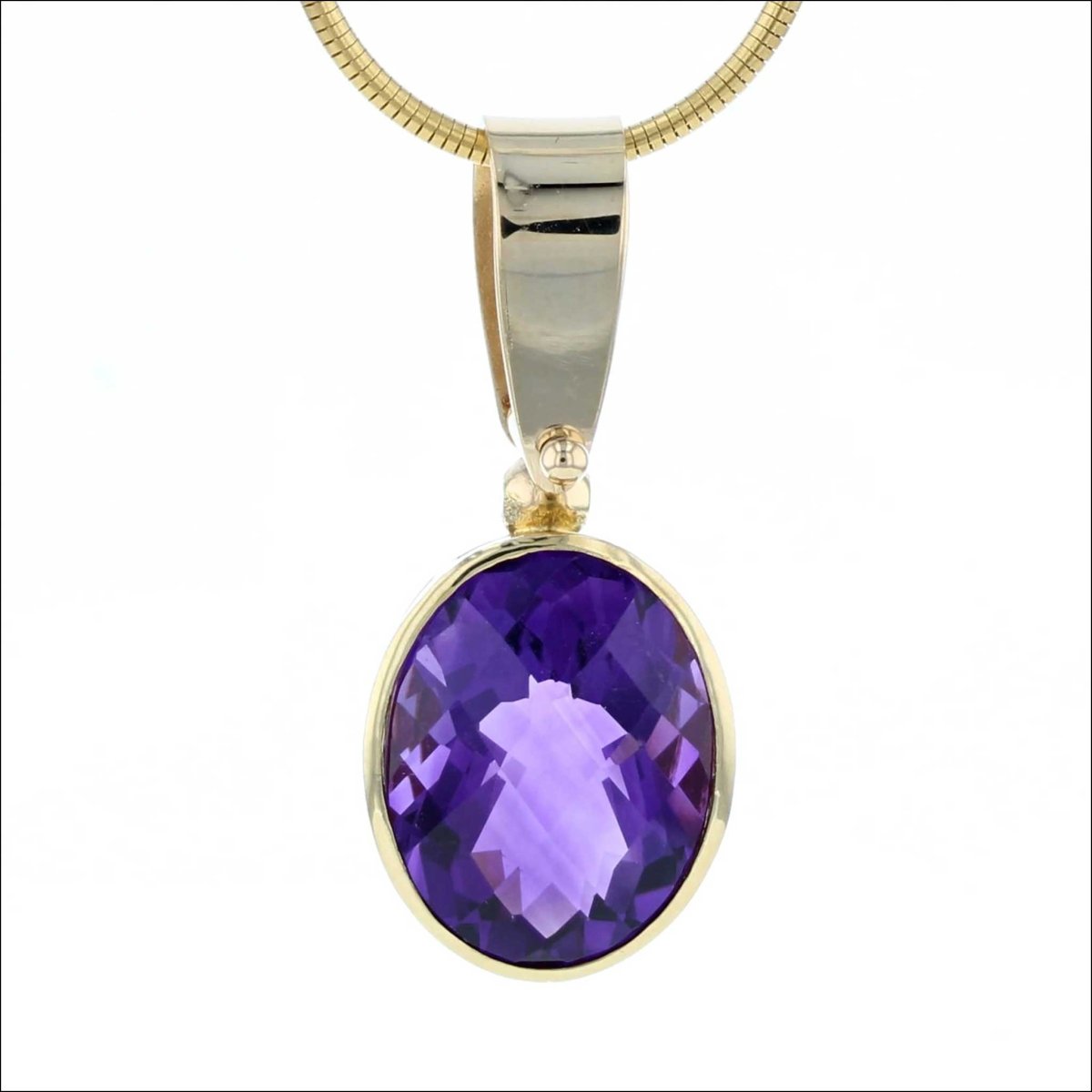 Checkerboard Oval Amethyst Swinging Pendant 18KY (Consignment) - JewelsmithPendants