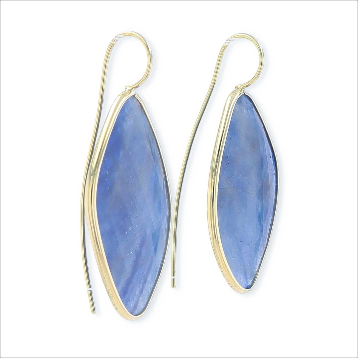 Color Banded Blue Rose Cut Sapphire Dangle Earrings 18KY - Jewelsmith - Durham NC - Handcrafted - Earrings