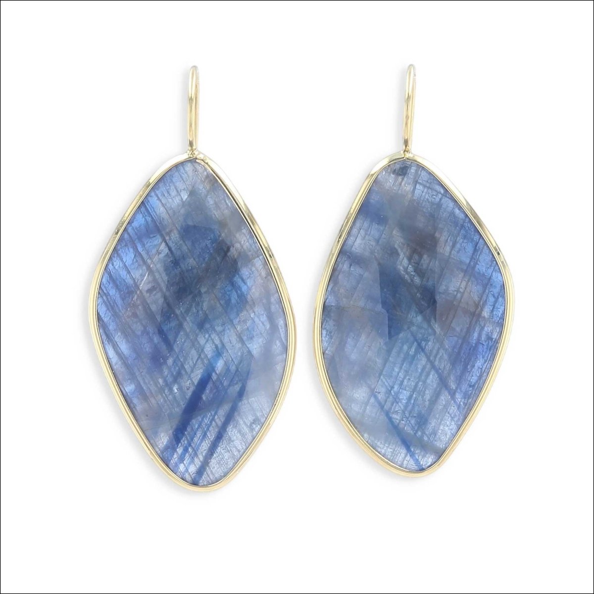 Color Banded Blue Rose Cut Sapphire Dangle Earrings 18KY - Jewelsmith - Durham NC - Handcrafted - Earrings