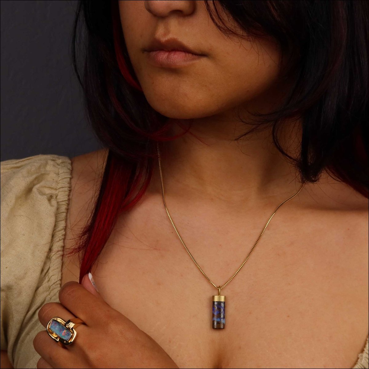 Cylindrical Boulder Opal Pendant 18KY - JewelsmithPendants