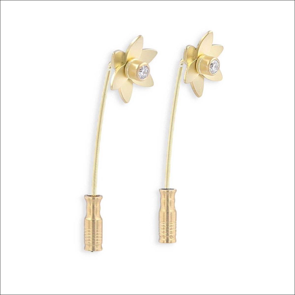 Daffodil Diamond Earrings with Stoppers 18KY - Jewelsmith - Durham NC - Handcrafted - Earrings