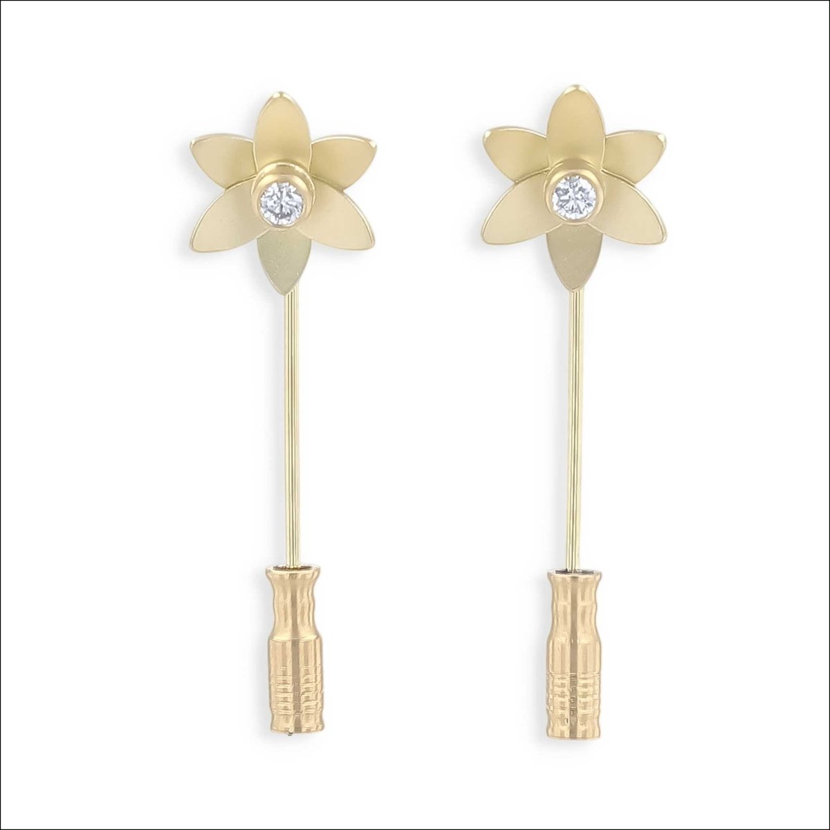 Daffodil Diamond Earrings with Stoppers 18KY - Jewelsmith - Durham NC - Handcrafted - Earrings