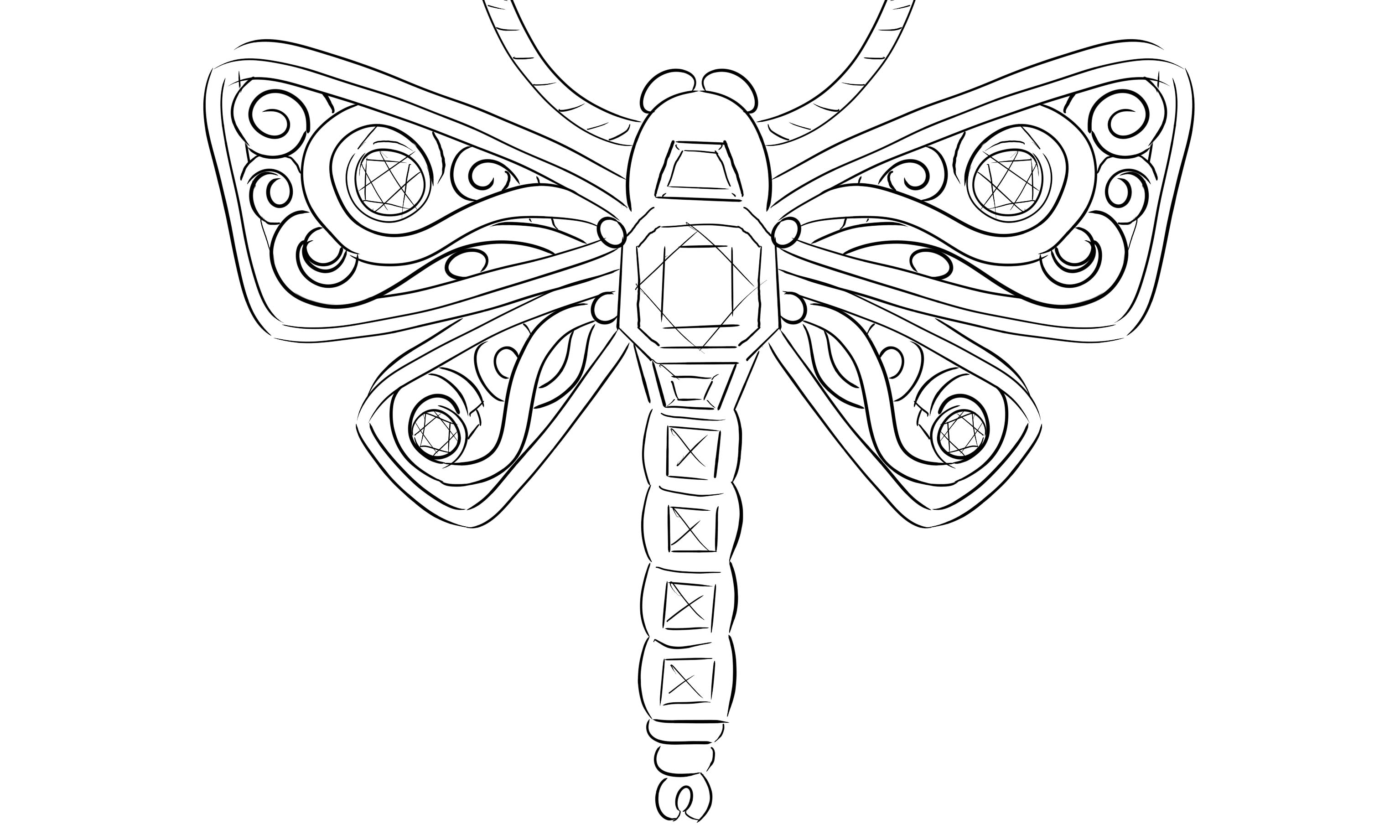 damselfly pendant sketch