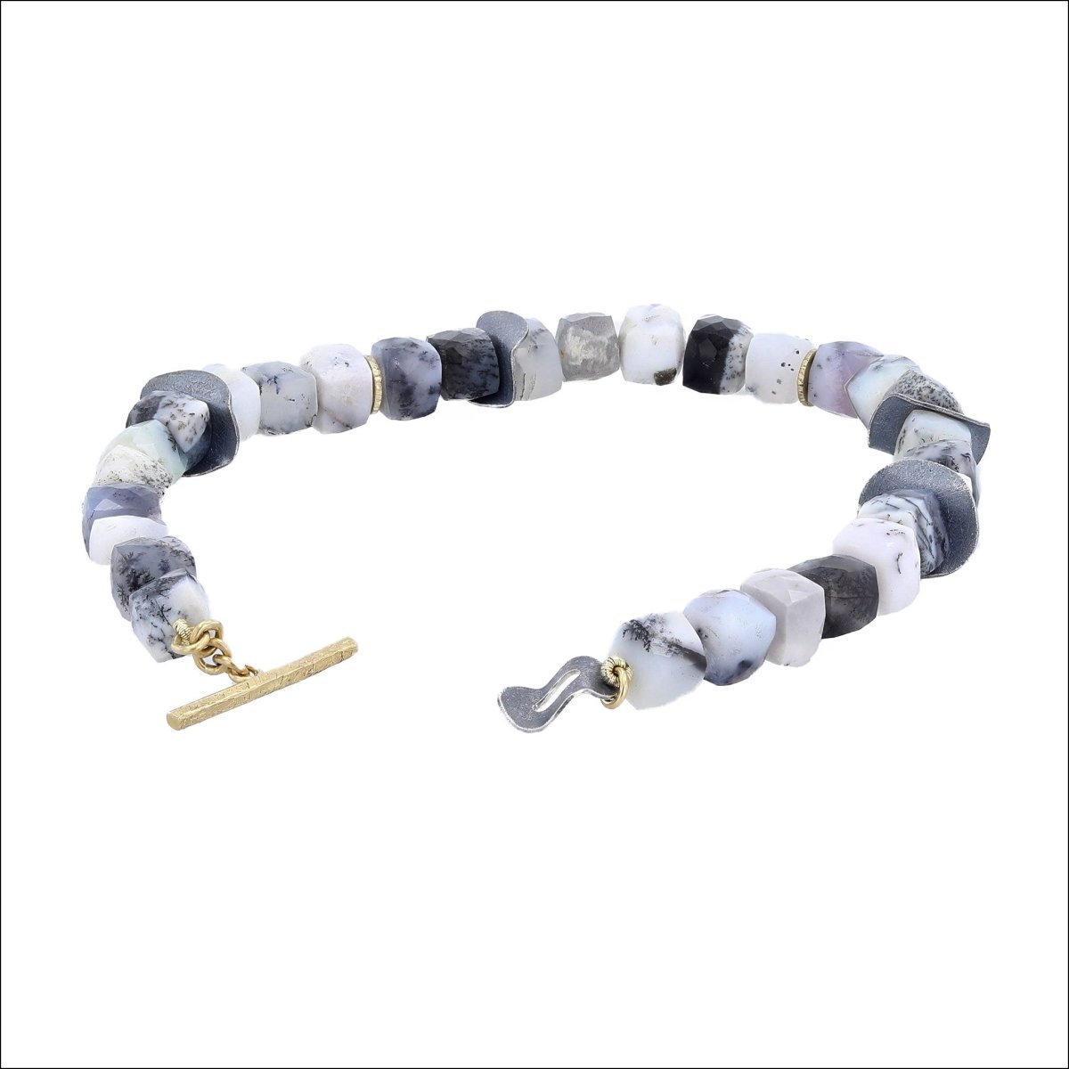 Dendritic Opal Bead Disc Bracelet 18KY Sterling Silver - JewelsmithBracelets