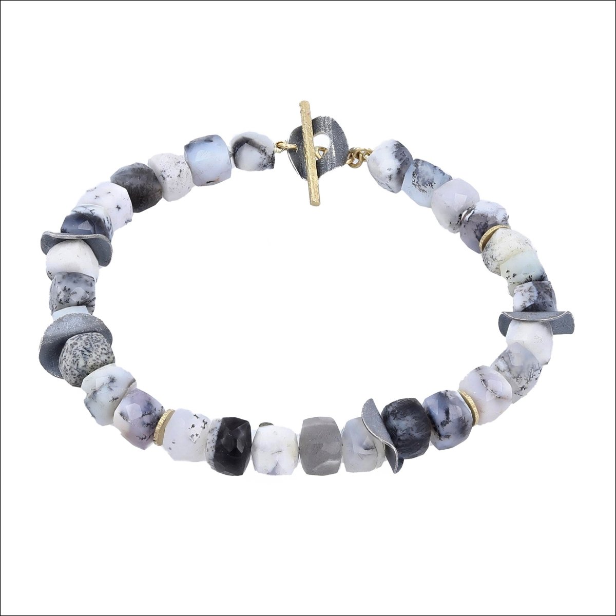 Dendritic Opal Bead Disc Bracelet 18KY Sterling Silver - JewelsmithBracelets