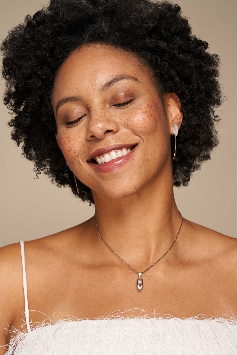 Diamond 3D Open Navette Pendant 14KW - JewelsmithPendants