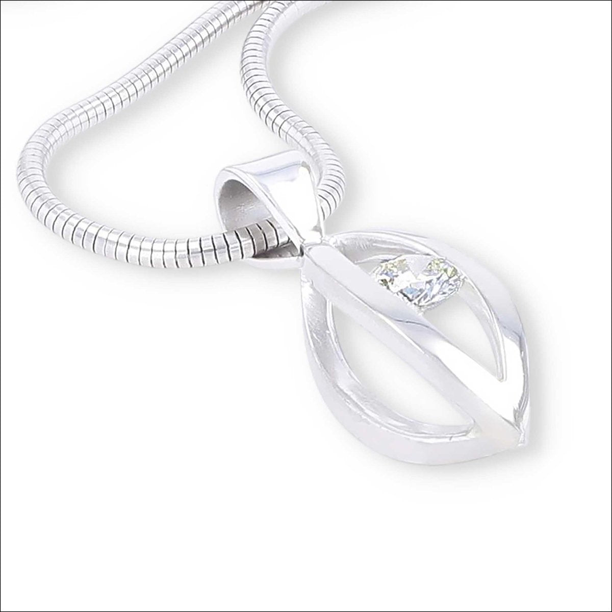 Diamond 3D Open Navette Pendant 14KW - JewelsmithPendants