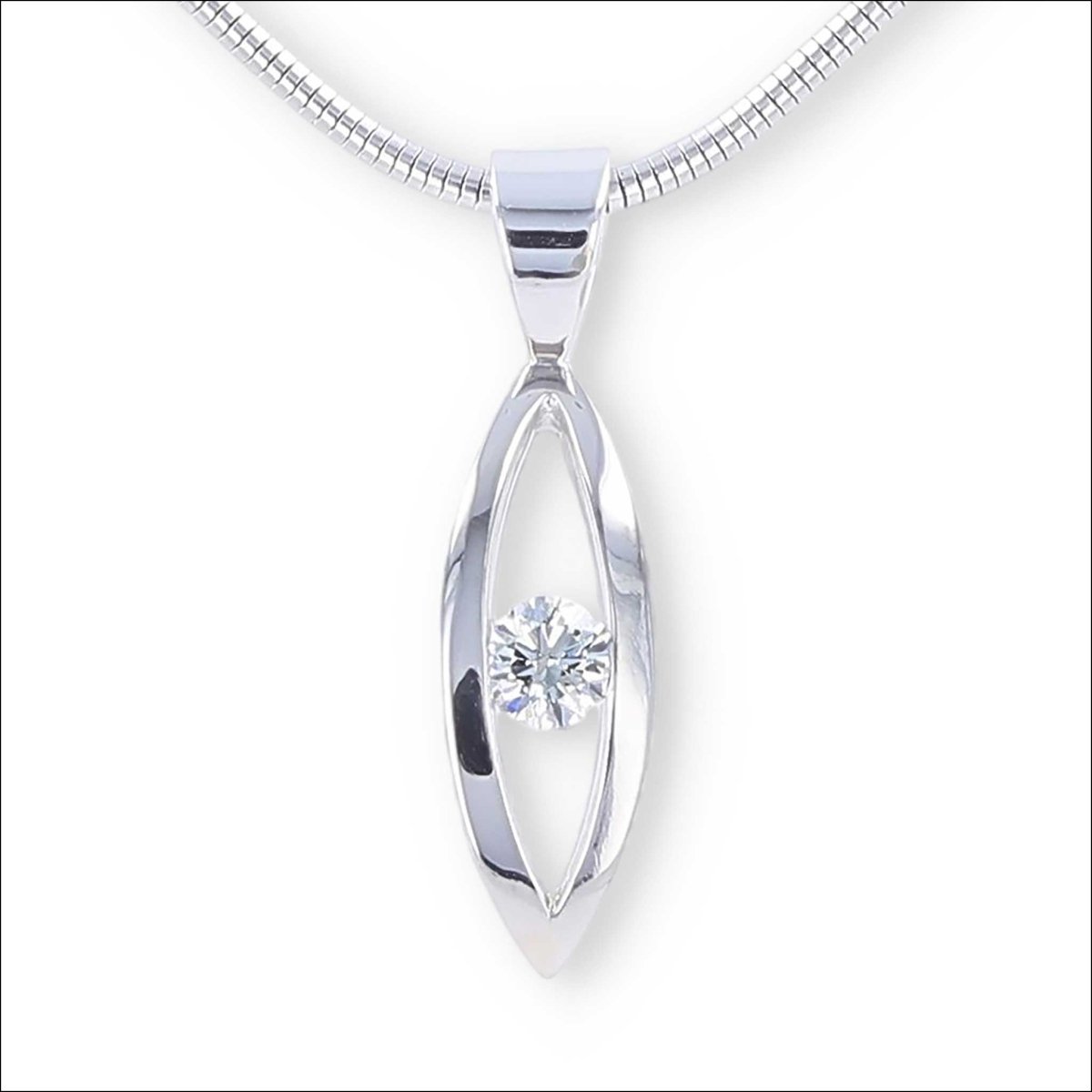 Diamond 3D Open Navette Pendant 14KW - JewelsmithPendants