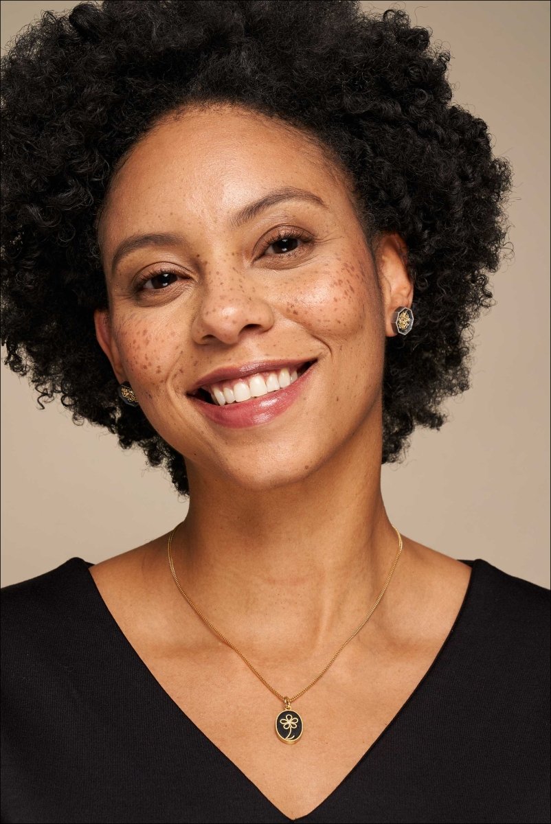 Diamond Black Enamel Flower Pendant 18KY - JewelsmithPendants