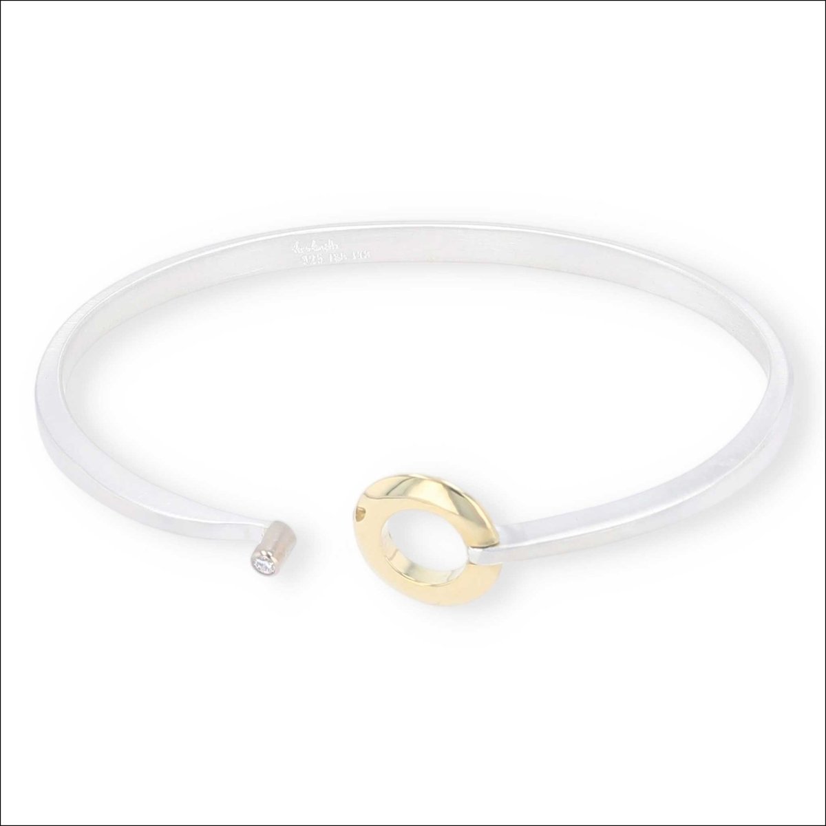 Diamond Circle Hinged Bangle Bracelet 18KY Sterling Silver - JewelsmithBracelets