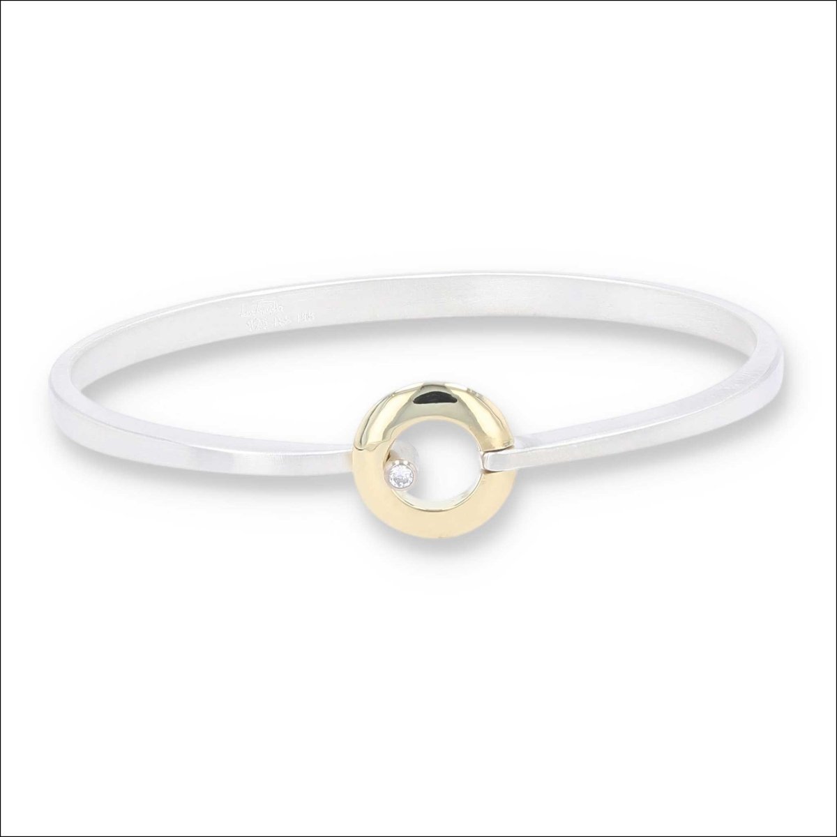 Diamond Circle Hinged Bangle Bracelet 18KY Sterling Silver - JewelsmithBracelets