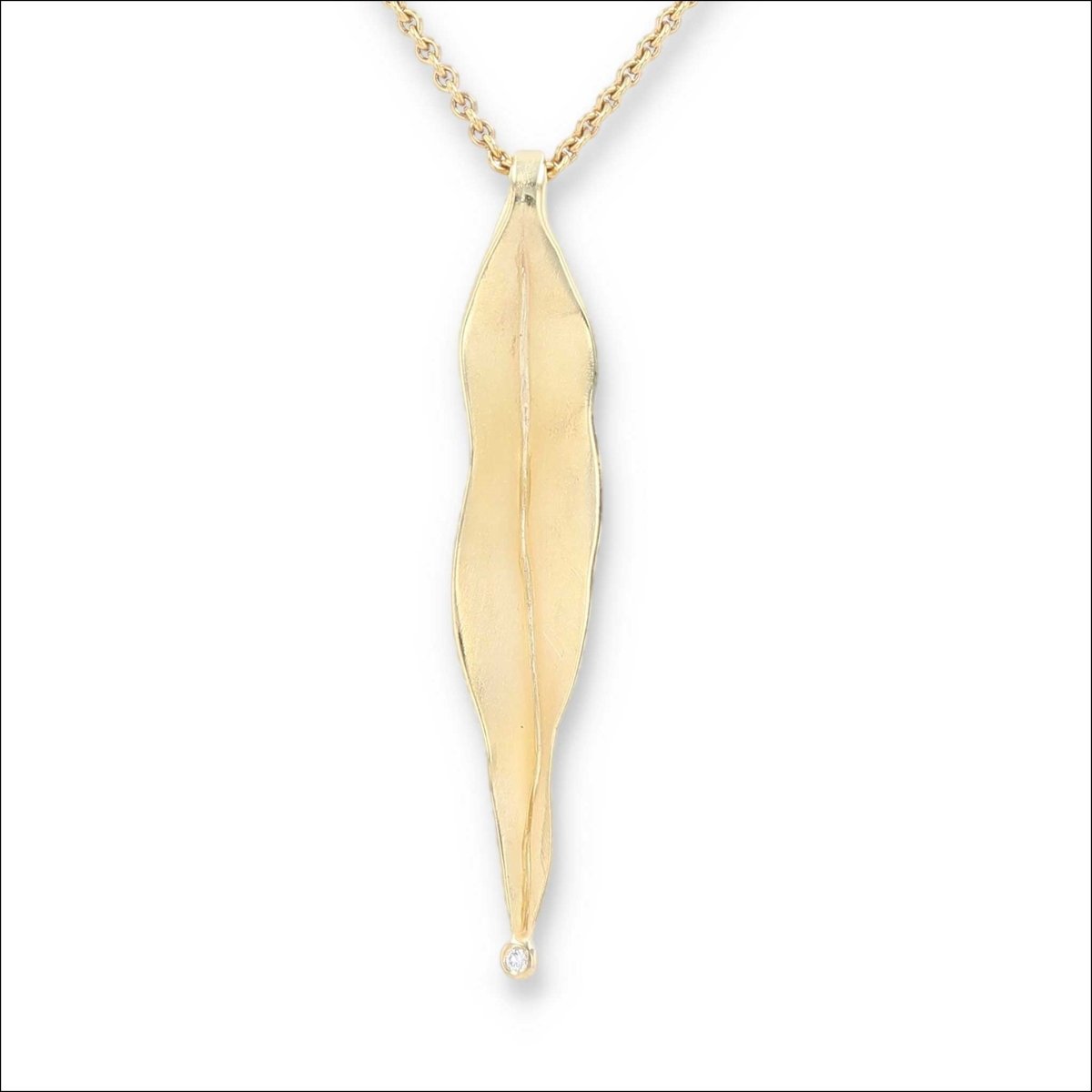 Diamond Elongated Leaf Pendant 18KY - JewelsmithPendants
