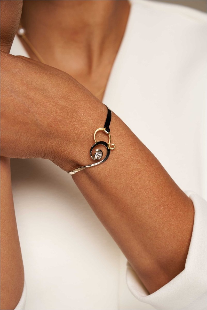Diamond Forged Swirl Bangle Bracelet 14KW 18KY - JewelsmithBracelets