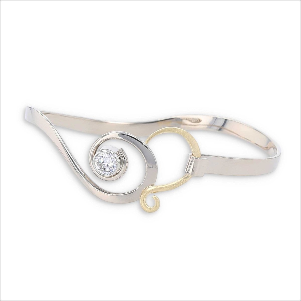 Diamond Forged Swirl Bangle Bracelet 14KW 18KY - JewelsmithBracelets