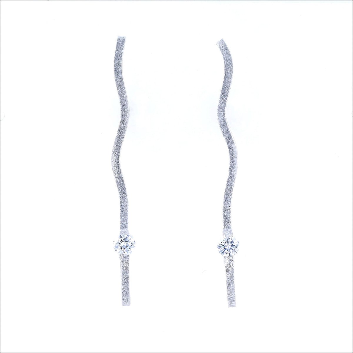 Diamond Wavy Bar Earrings 14KW - JewelsmithEarrings