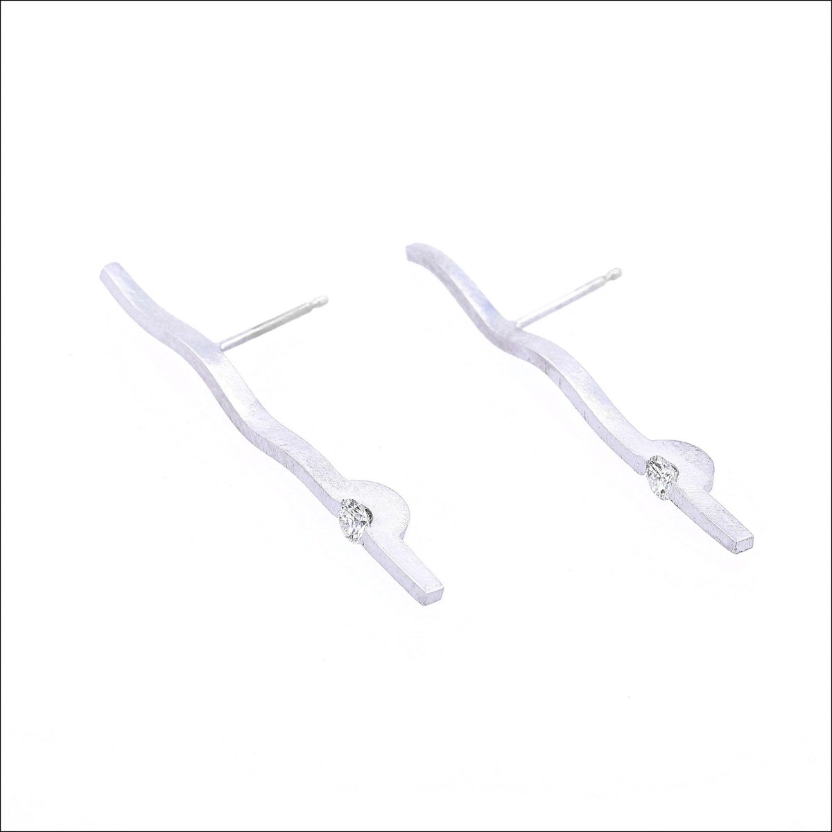 Diamond Wavy Bar Earrings 14KW - JewelsmithEarrings
