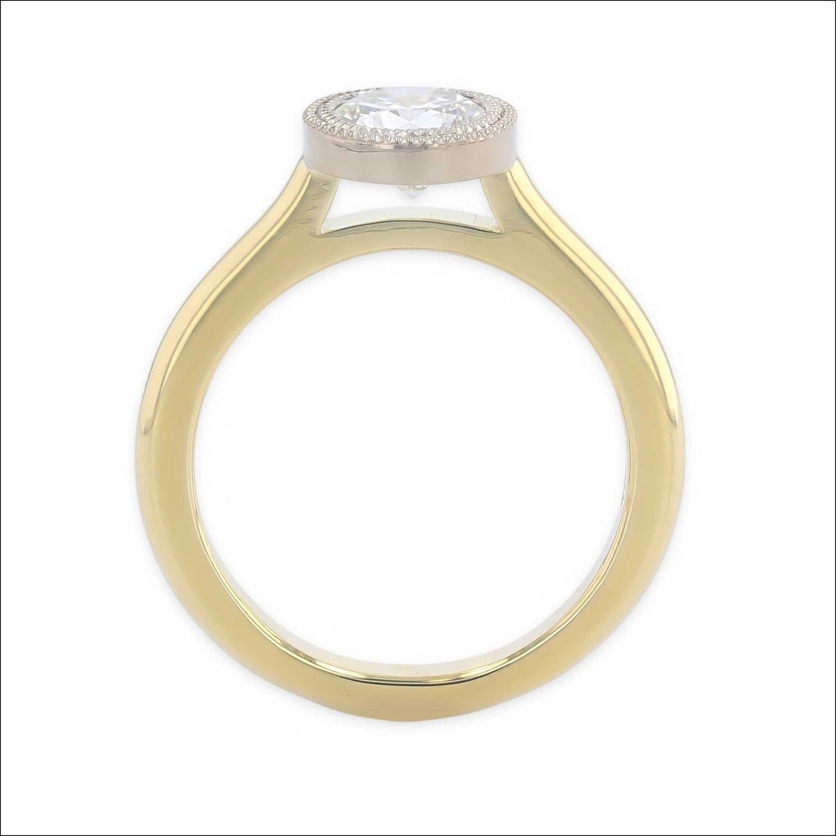 Double Milgrain Floating Bezel Engagement Ring 14KW 18KY - Jewelsmith - Durham NC - Handcrafted - Engagement Rings