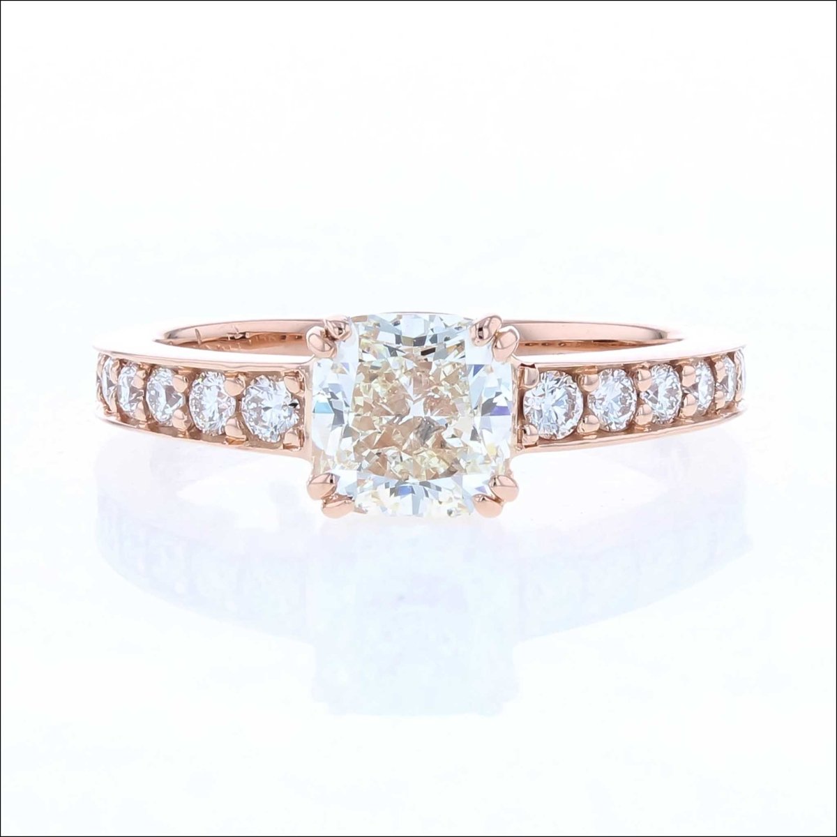 Double Prong Cushion Diamond with Bead Set Side Diamonds Engagement Ring 14K Rose (Consignment) - JewelsmithEngagement Rings