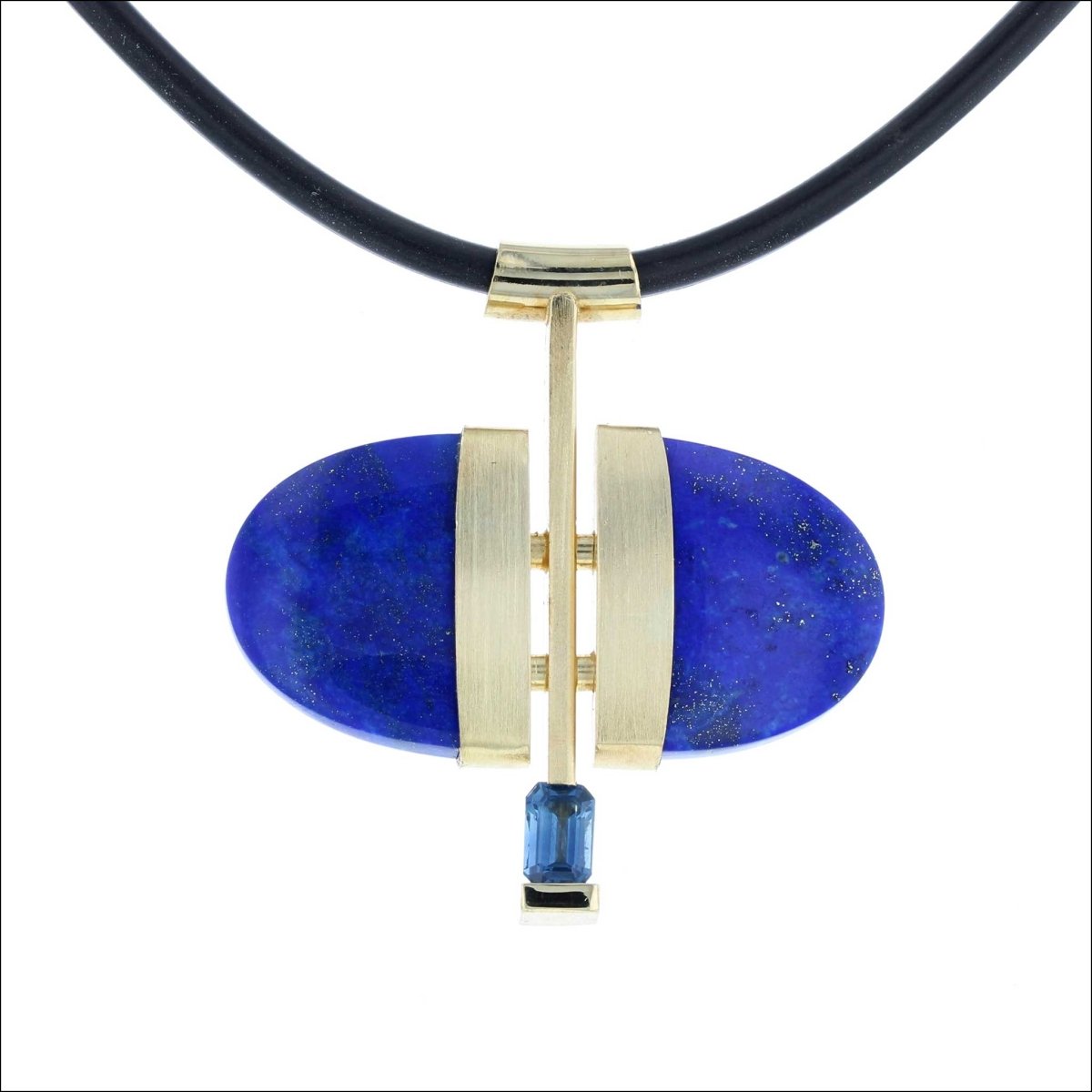 Double Tongue Lapis Sapphire Pendant 18KY (Consignment) - Jewelsmith - Durham NC - Handcrafted - Pendants