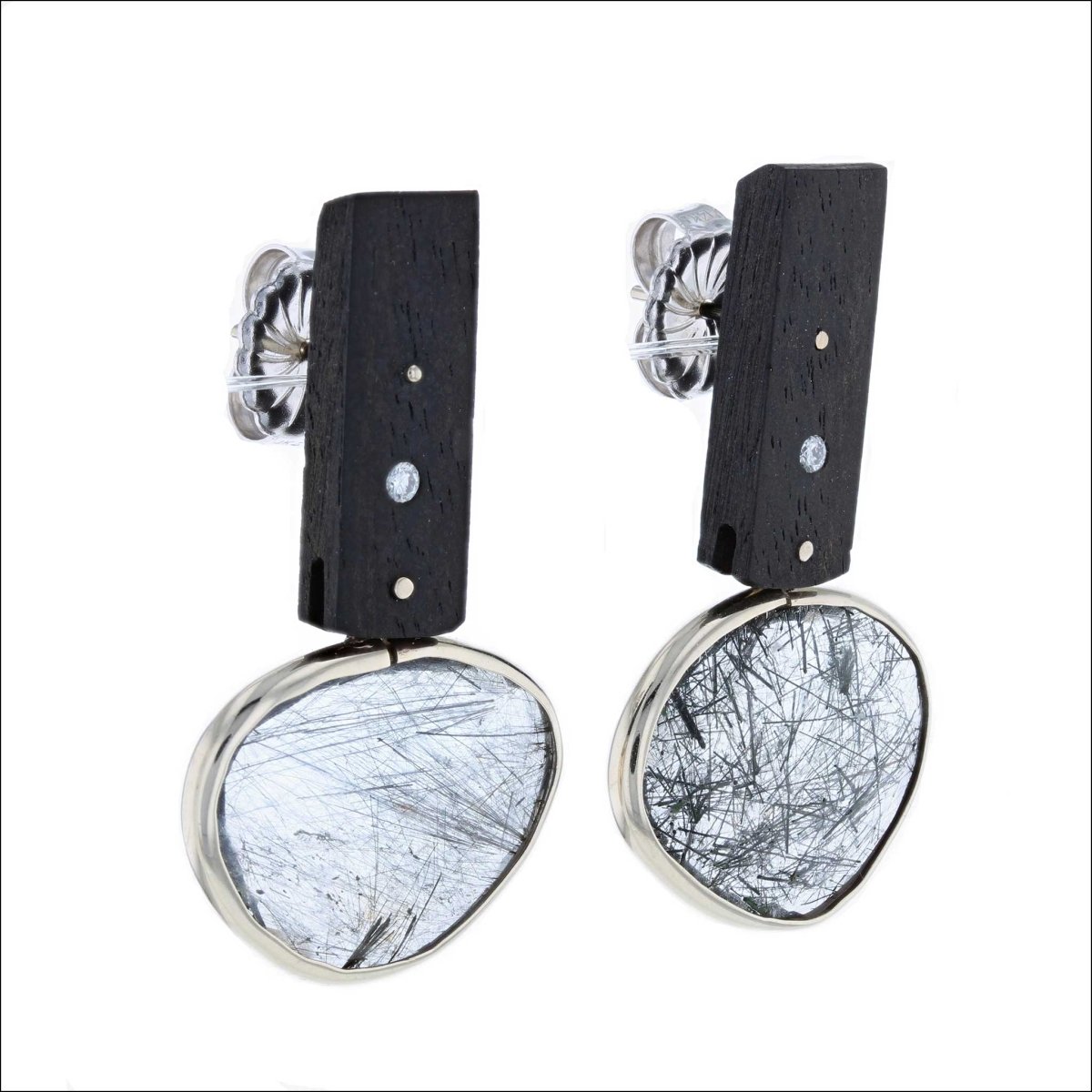 Ebony Tourmalated Quartz and Diamond Earrings 14KW (Consignment) - JewelsmithEarrings