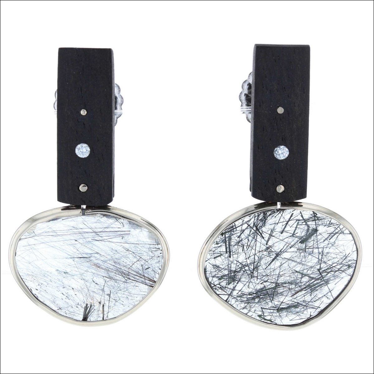 Ebony Tourmalated Quartz and Diamond Earrings 14KW (Consignment) - JewelsmithEarrings
