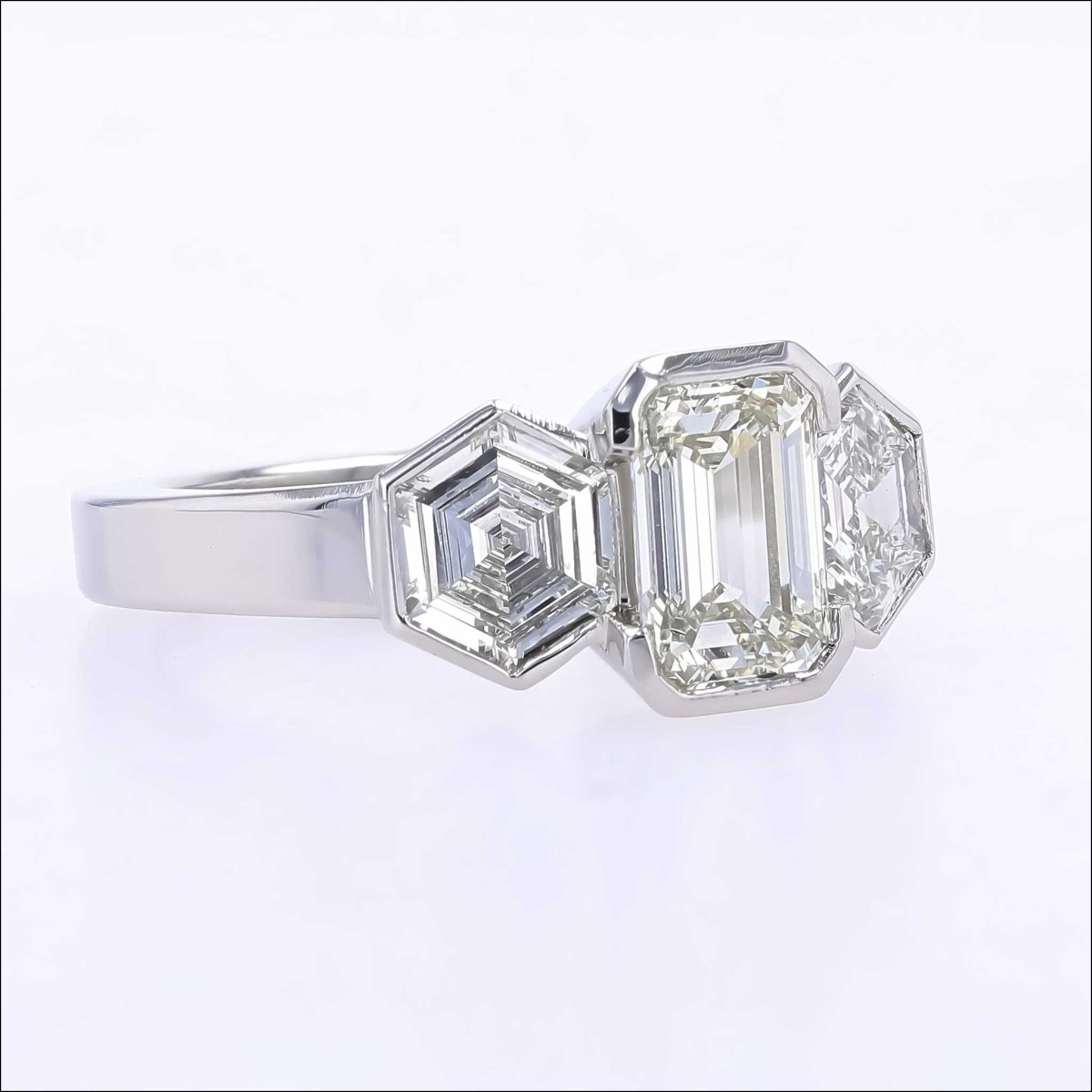 Emerald Cut and Hex Cut 3 - Stone Diamond Engagement Ring Platinum - JewelsmithRings