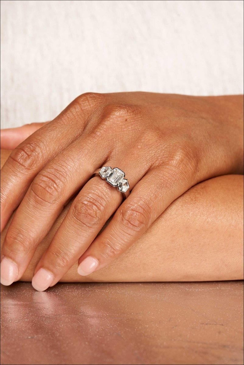 Emerald Cut and Hex Cut 3 - Stone Diamond Engagement Ring Platinum - JewelsmithEngagement Rings