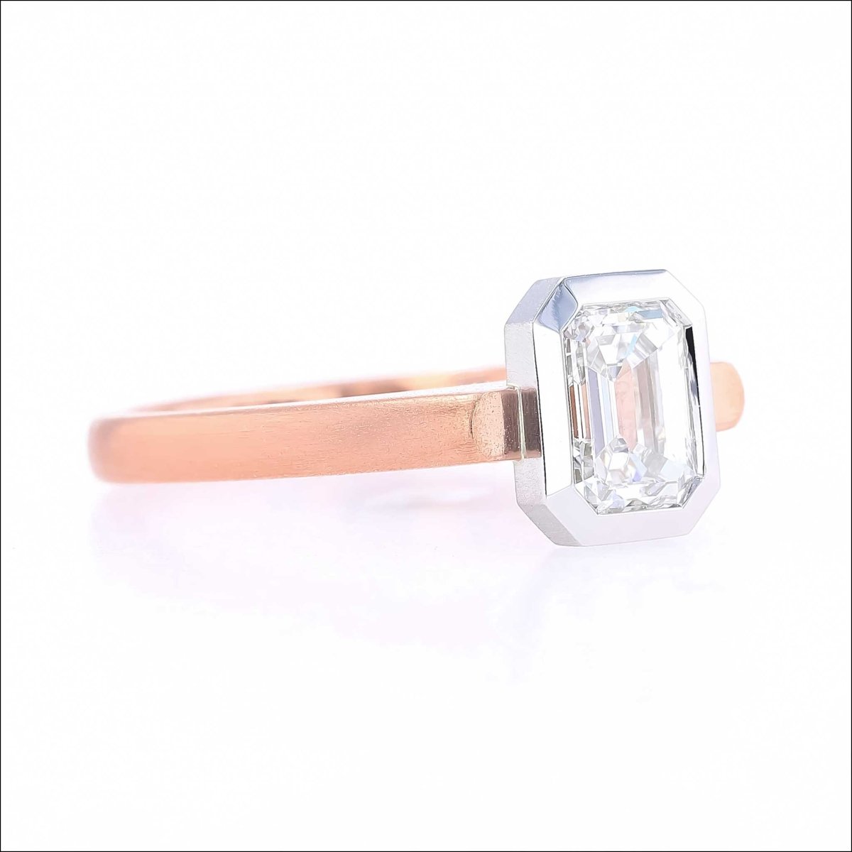 Emerald Cut Floating Bezel Engagement Ring 14K Rose Platinum - JewelsmithEngagement Rings