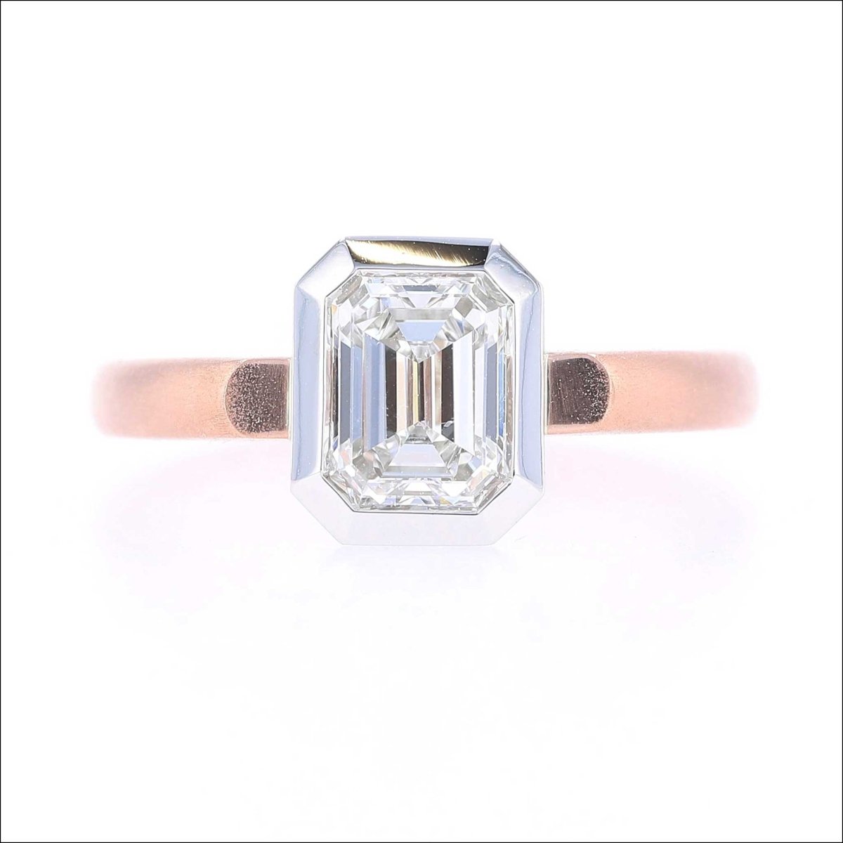 Emerald Cut Floating Bezel Engagement Ring 14K Rose Platinum - JewelsmithEngagement Rings