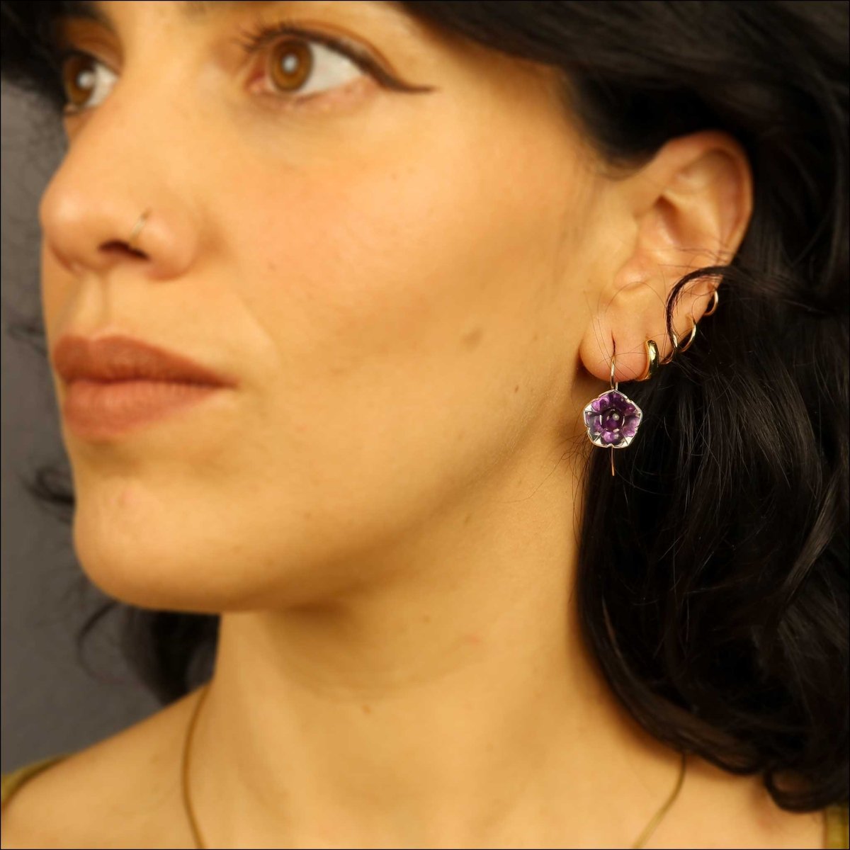 "Eno Collection" Mountain Laurel Amethyst Earrings Sterling Silver 18KY - JewelsmithEarrings