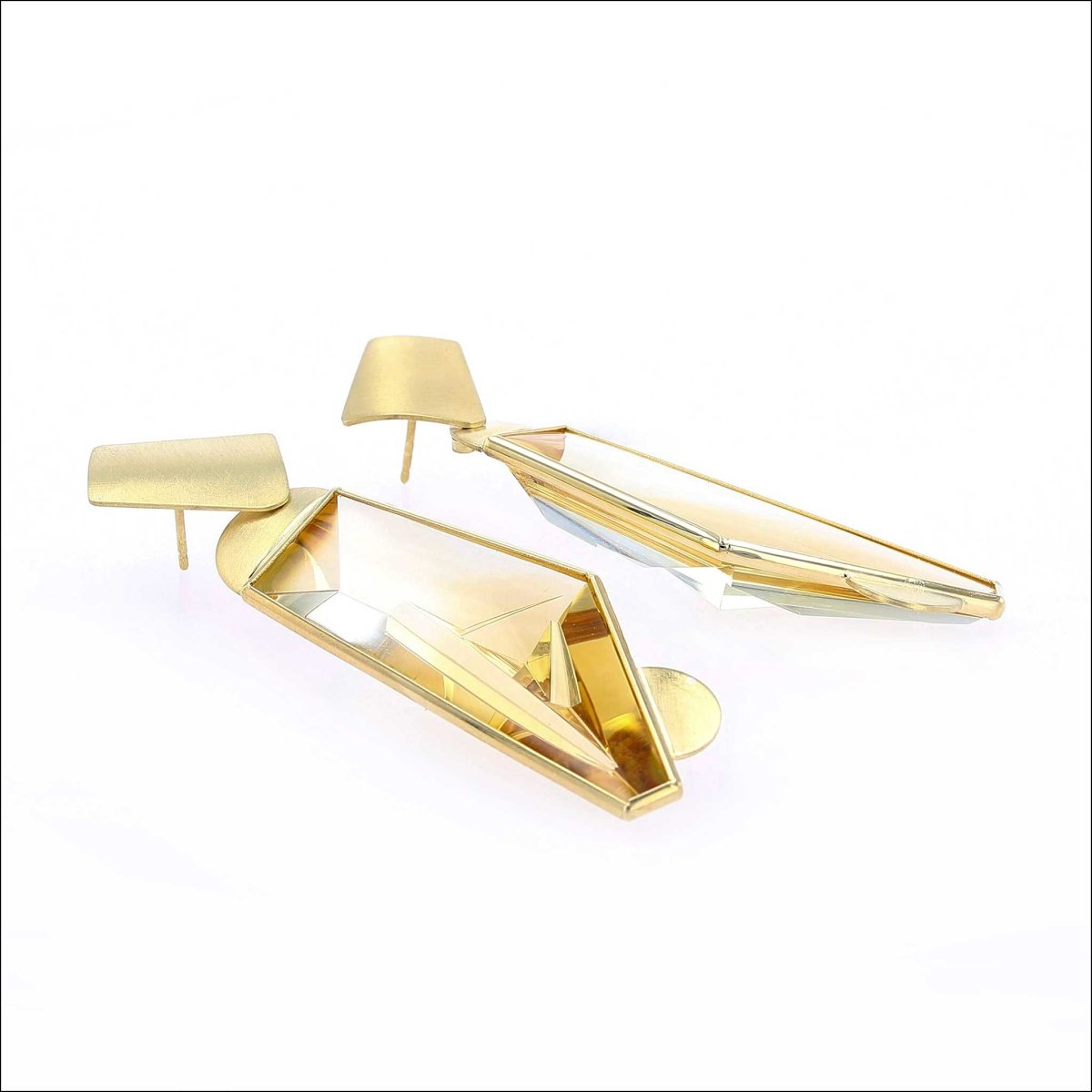 Fantasy Cut Citrine Geometric Dangle Earrings 18KY - JewelsmithEarrings
