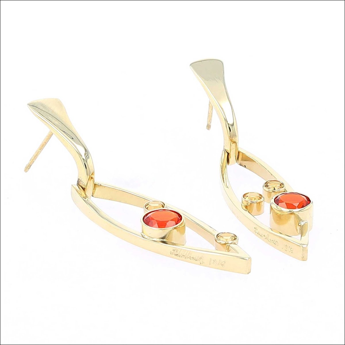 Fire Opal Golden Beryl Marquise Frame Earrings 18KY - JewelsmithEarrings
