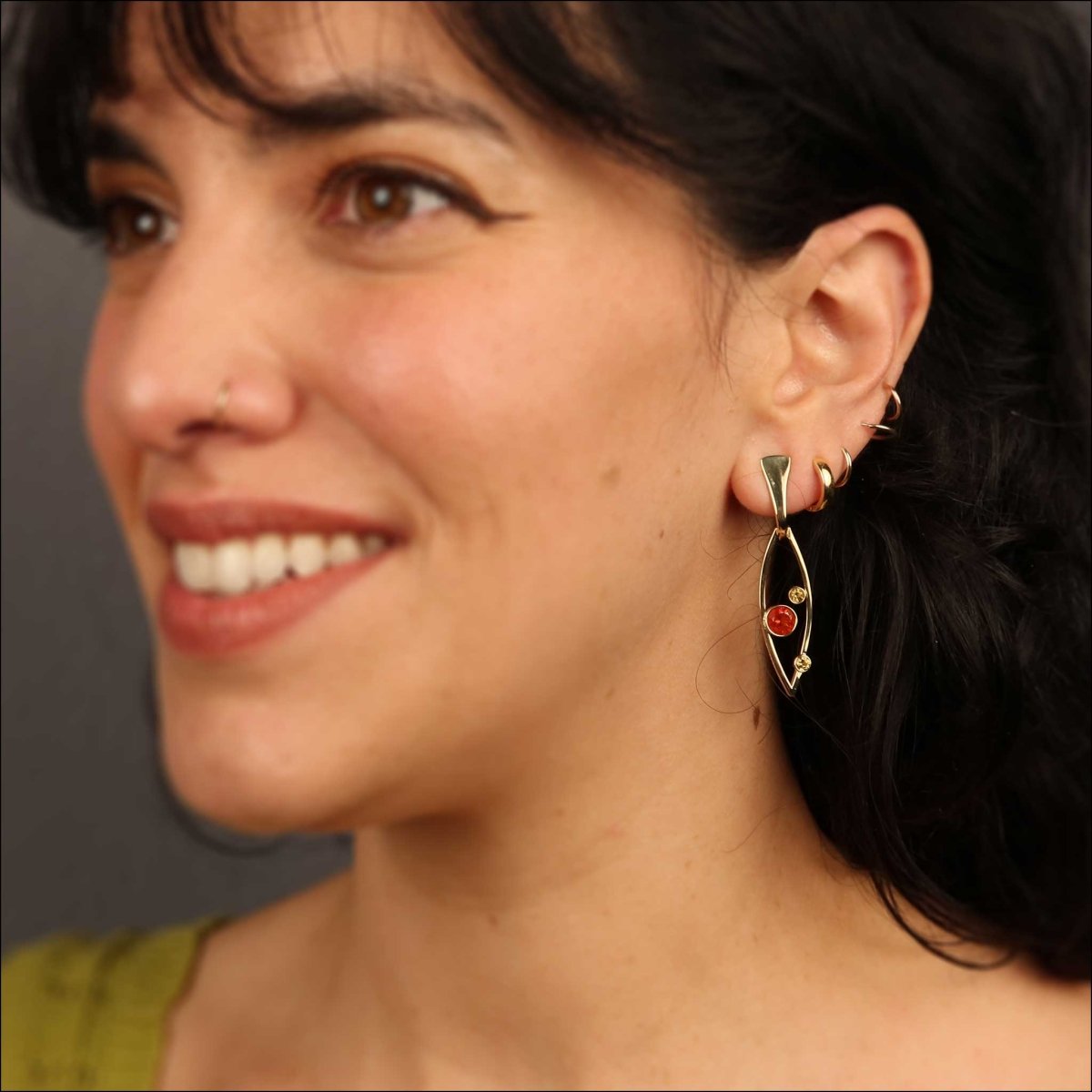 Fire Opal Golden Beryl Marquise Frame Earrings 18KY - JewelsmithEarrings