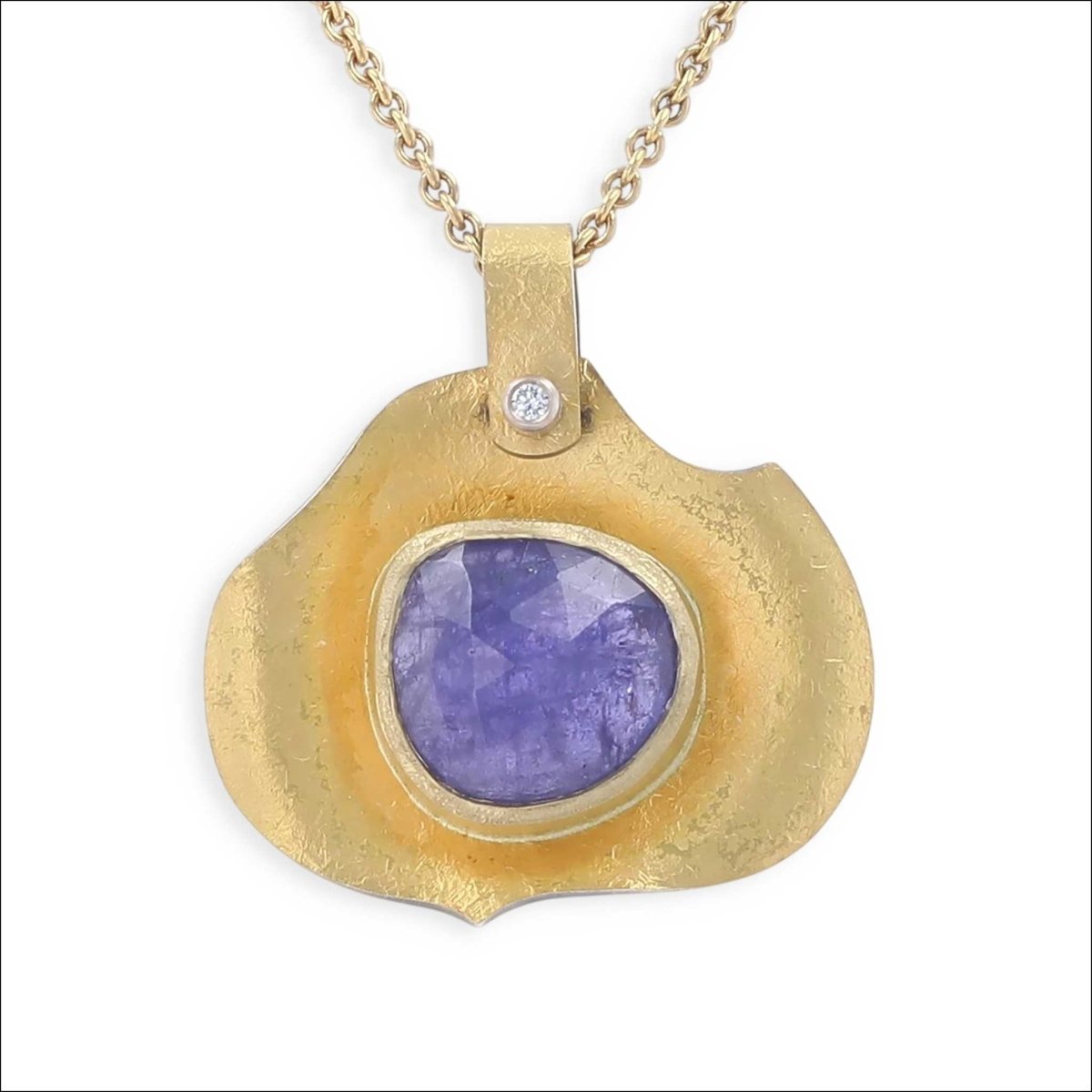 Floral Inspired Rose Cut Tanzanite Pendant 22KY Sterling Silver Bimetal 18KY 14KW - Jewelsmith - Durham NC - Handcrafted - Pendants