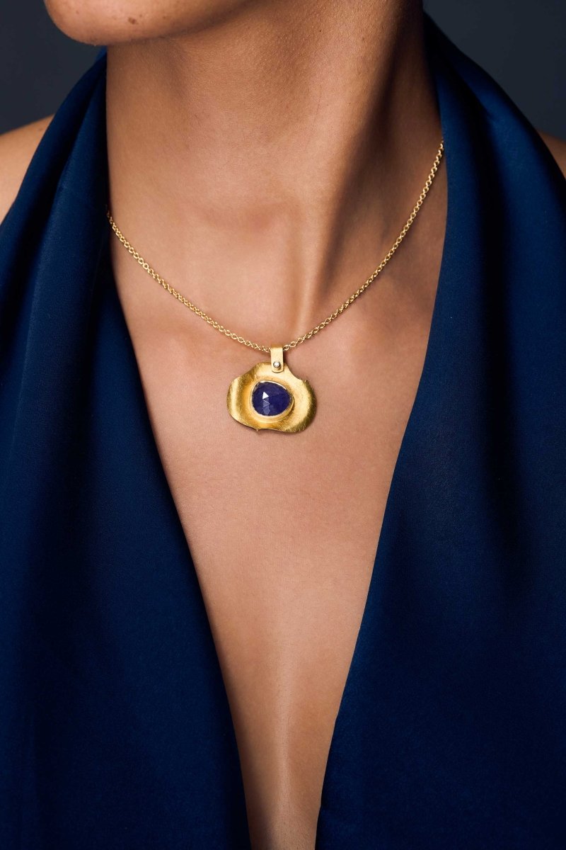 Floral Inspired Rose Cut Tanzanite Pendant 22KY Sterling Silver Bimetal 18KY 14KW - Jewelsmith - Durham NC - Handcrafted - Pendants