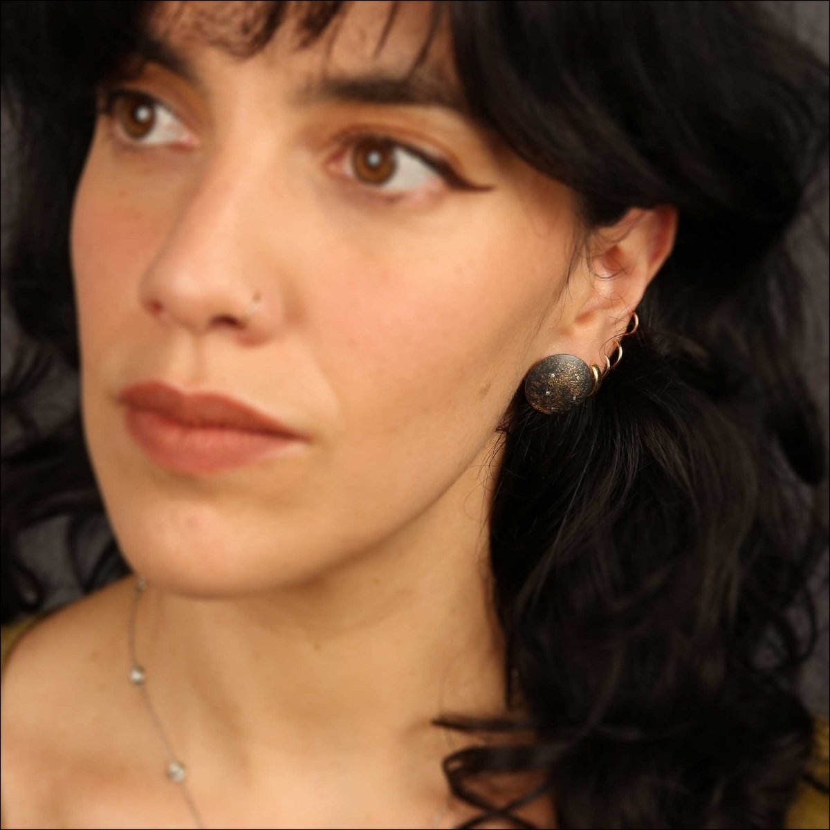 Flush Set Diamond Gold Dust Earrings 24KY 18KY Oxidized Sterling Silver - JewelsmithEarrings