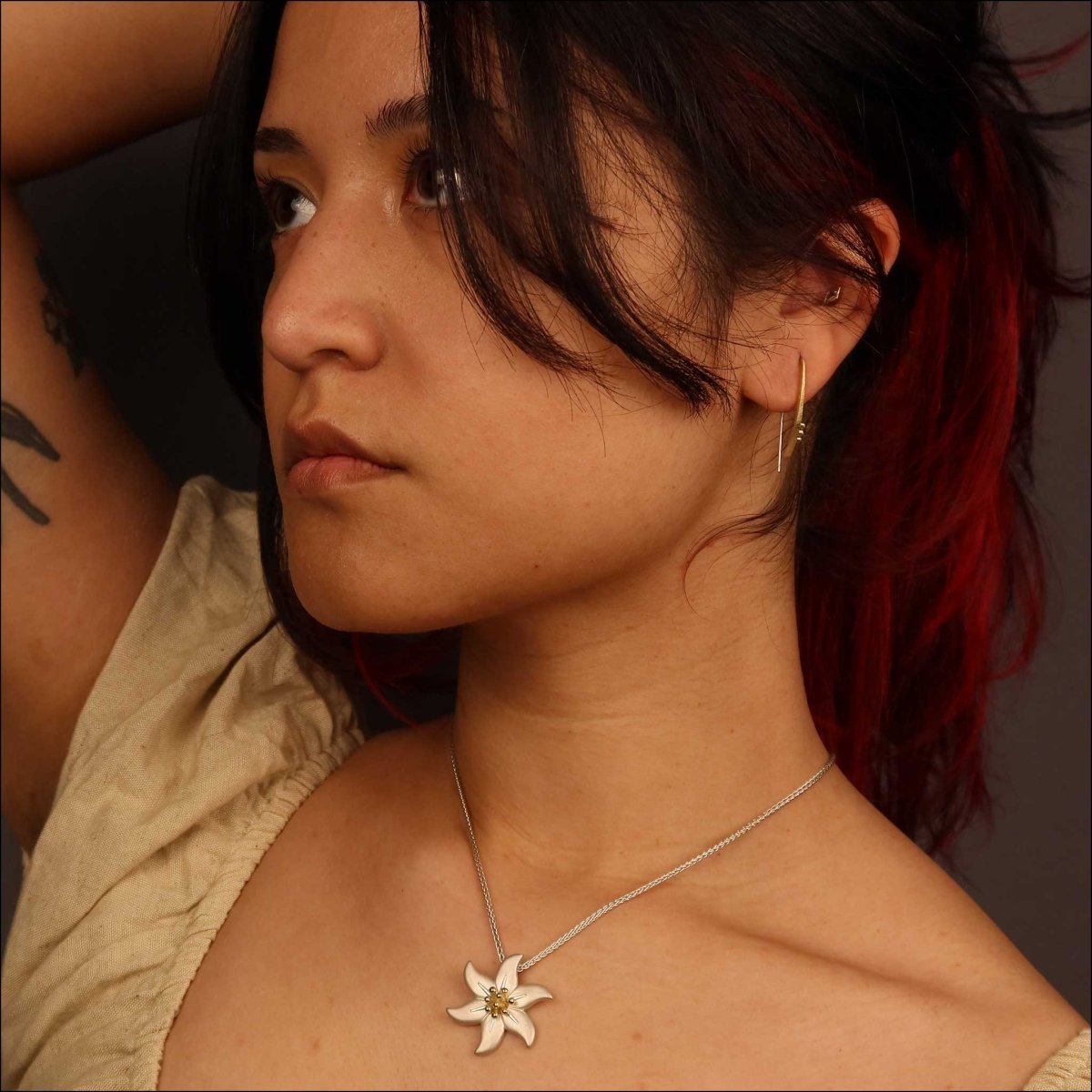 Forged Two - Tone Wire Earrings with Ball Detail 14KW 18KY - JewelsmithEarrings