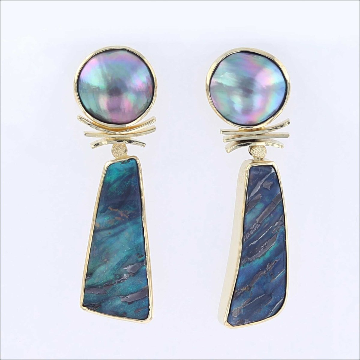 Freeform Boulder Opal Sea of Cortez Pearl Earrings 18KY - JewelsmithEarrings