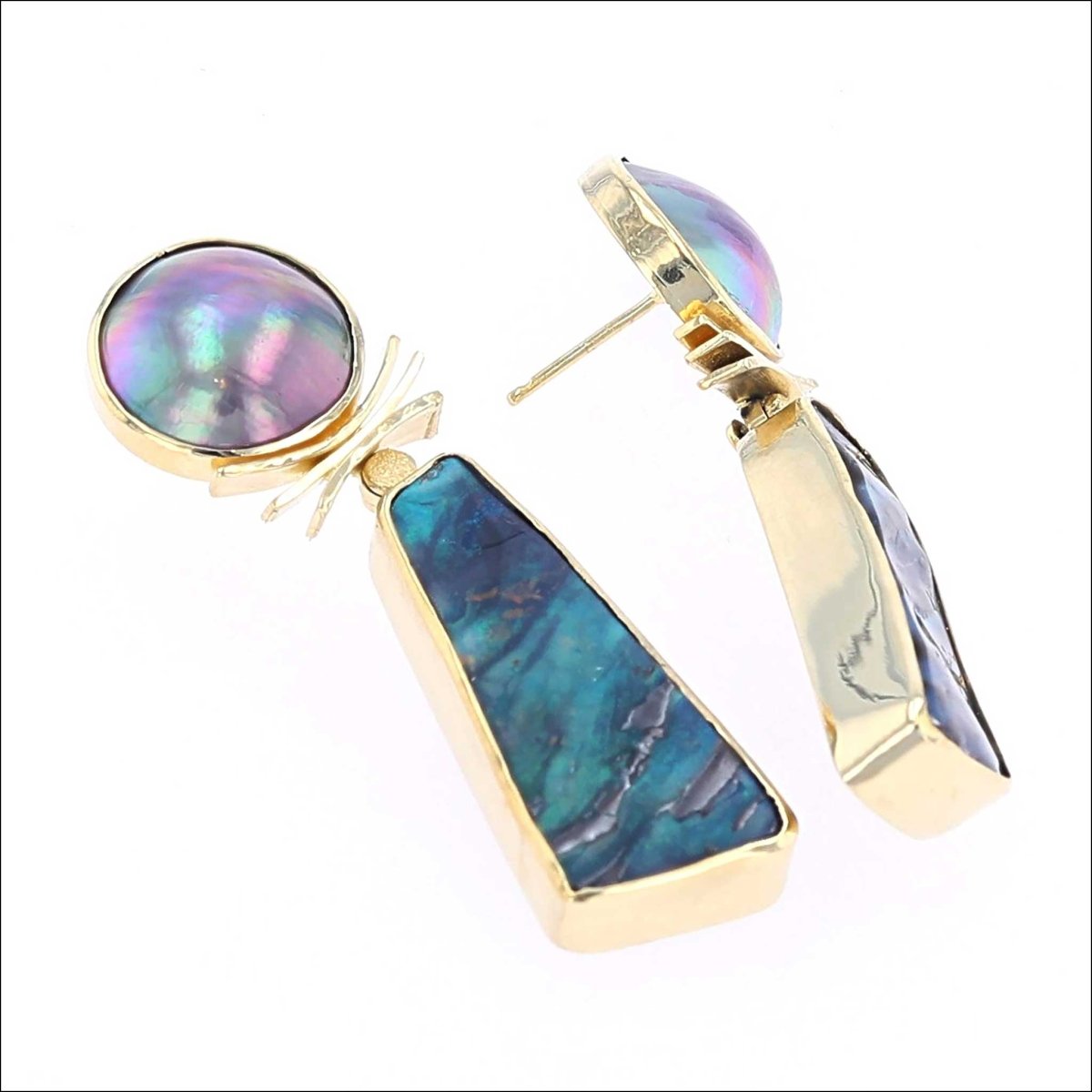 Freeform Boulder Opal Sea of Cortez Pearl Earrings 18KY - JewelsmithEarrings