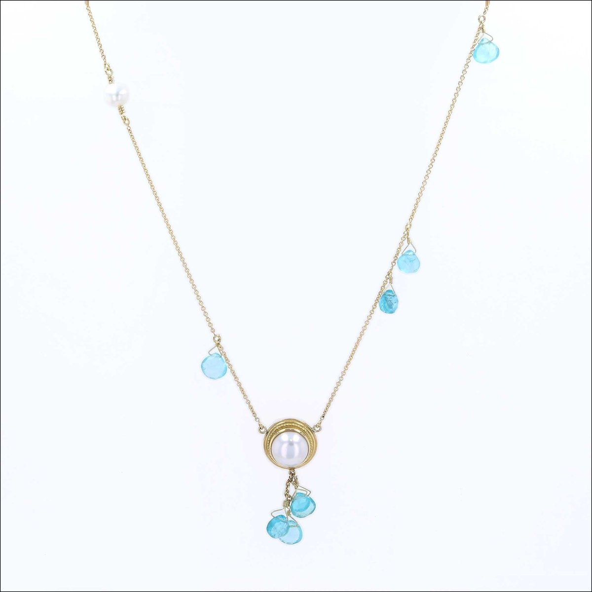 Freshwater and Mabe Pearl and Apatite Bead Y Necklace 16.5" 18KY - JewelsmithNecklaces