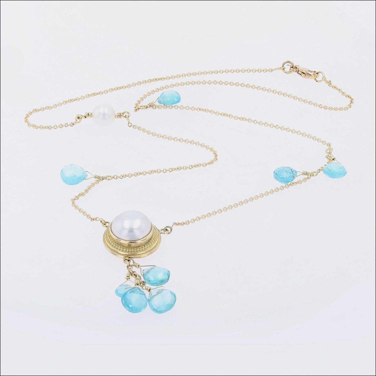 Freshwater and Mabe Pearl and Apatite Bead Y Necklace 16.5" 18KY - JewelsmithNecklaces